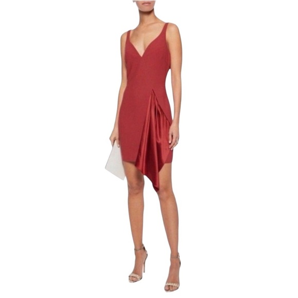 cinq a sept Dresses & Skirts - CINQ Á SEPT Mallory Draped Satin Panel Cocktail Sheath Dress in Redwood